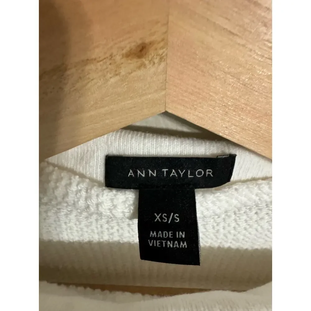 Ann Taylor Neutral Rolled Neck Short Sleeve Sweatshirt Oversized Small - Picture 2 of 3